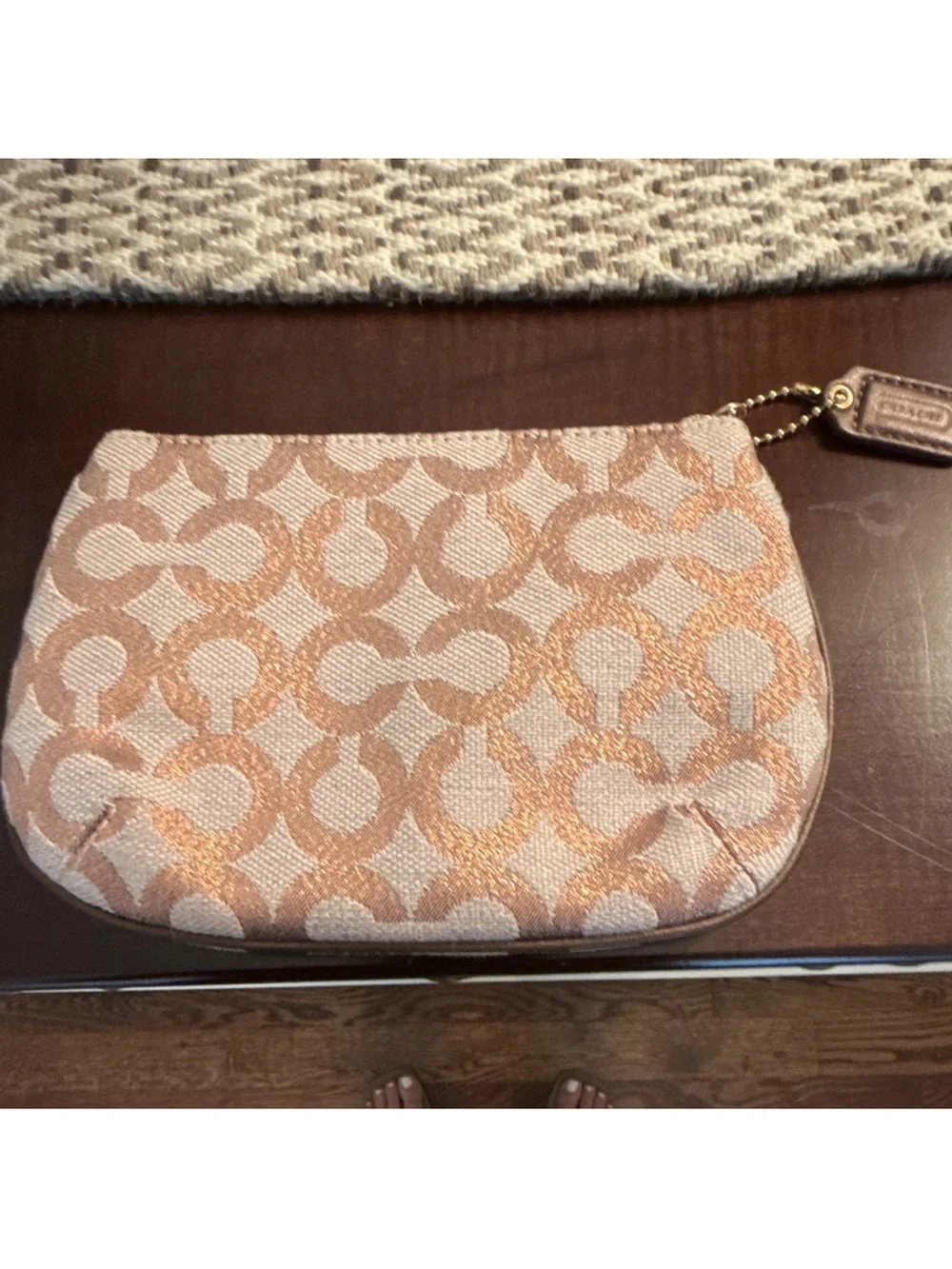 Coach Beige and Tan Signature Wristlet